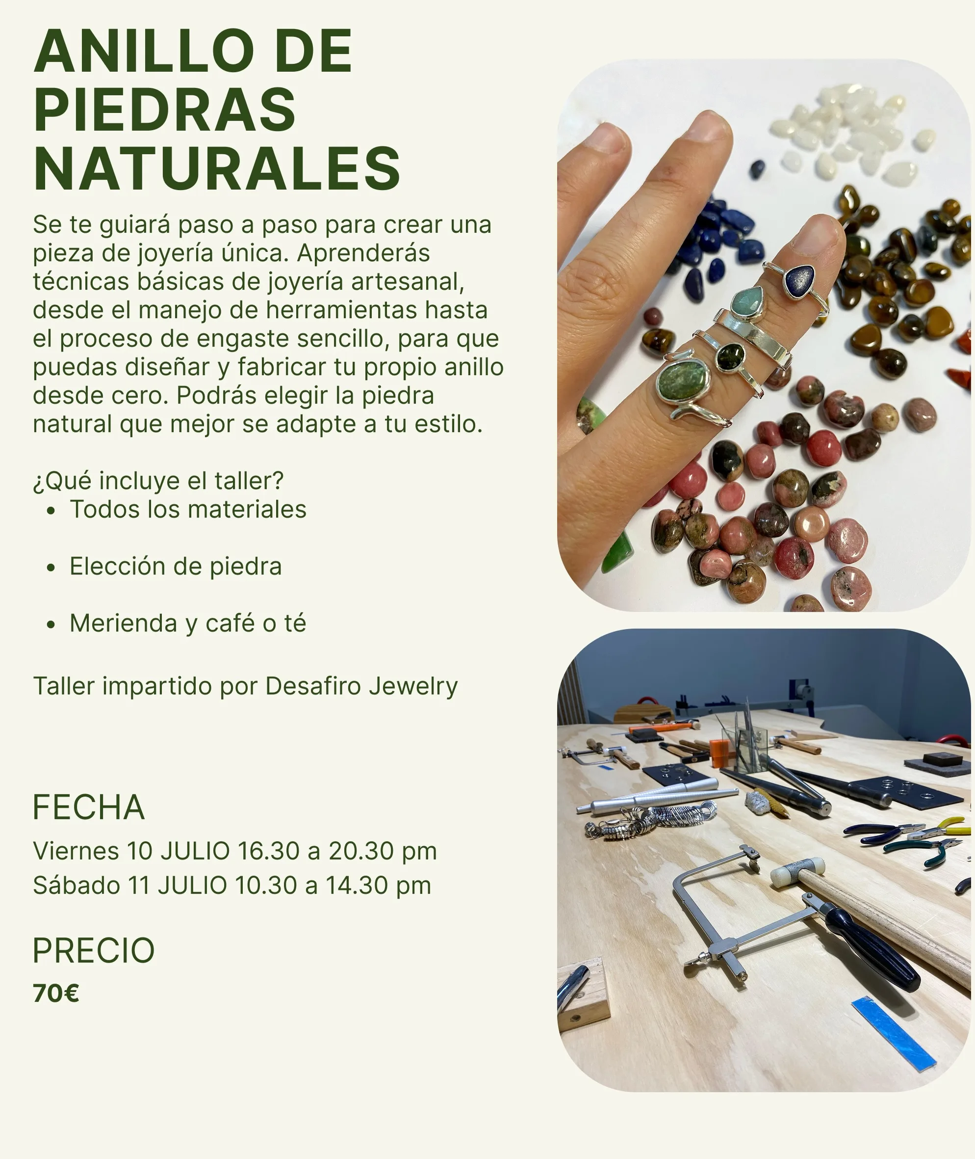 Taller de Anillo de piedras naturales con Marian @desafiro_ en Koru Espacio Creativo, Las Palmas de Gran Canaria.
