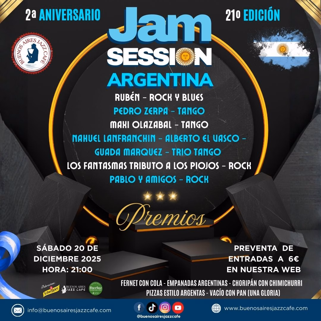 Concierto Baires – Jam Session Argentina "Entrega de Premios" en Buenos Aires Jazz Café, Las Palmas de Gran Canaria.