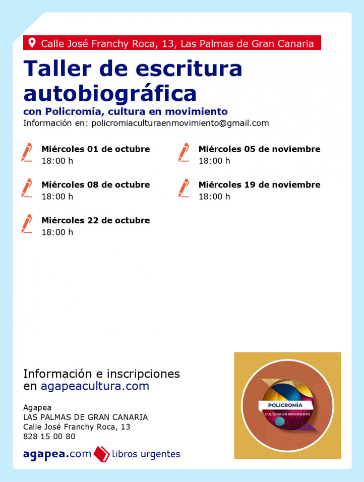 Taller - Escritura Autobiográfica en la librería Agapea Las Palmas de Gran Canaria.