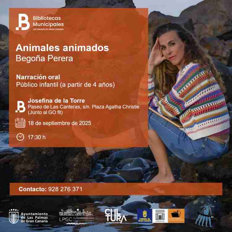 Sesión de narración oral infantil "Animales animados" con Begoña Perera, en la Biblioteca Josefina de la Torre, Las Palmas de Gran Canaria.