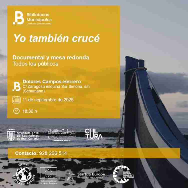 Proyección del Documental "Yo también crucé" y mesa redonda en la Biblioteca Dolores Campos-Herrero, Las Palmas de Gran Canaria.