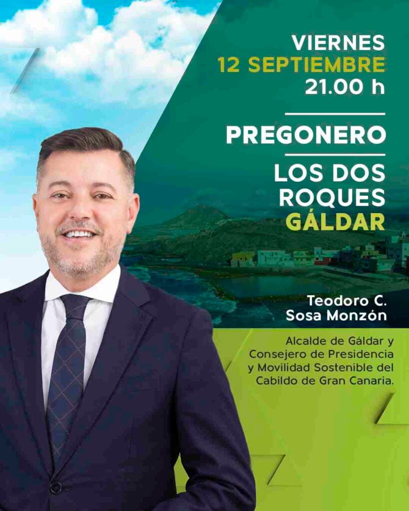 Programa del día del Pregón de las Fiestas de Los Dos Roques, Gáldar, Gran Canaria, el 12 de septiembre: