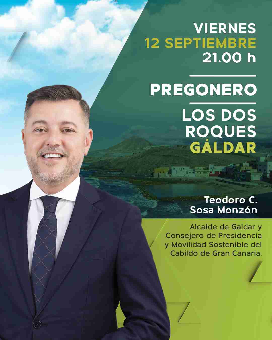 Programa del día del Pregón de las Fiestas de Los Dos Roques, Gáldar, Gran Canaria, el 12 de septiembre: