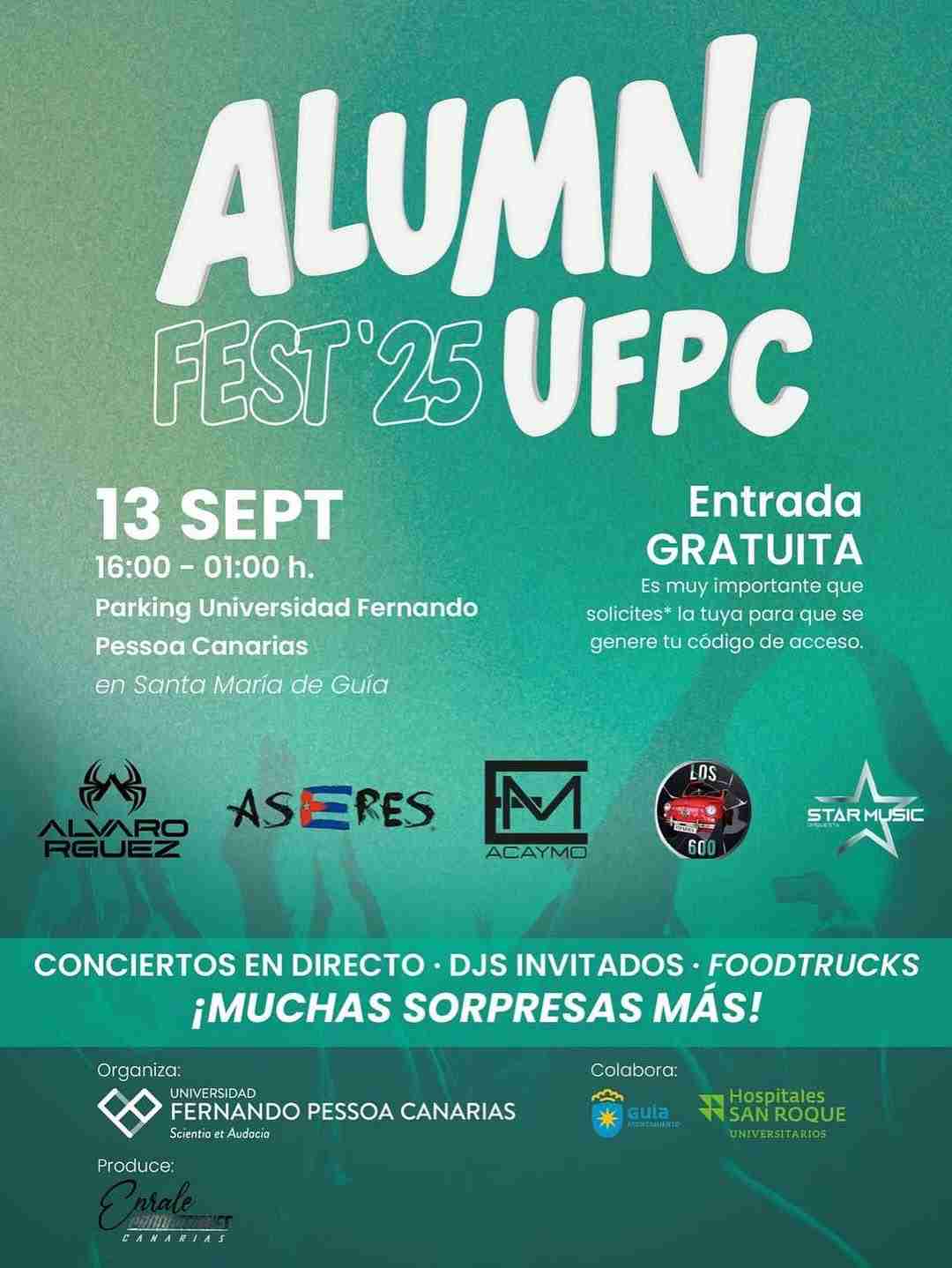 Fiesta - Alumni Fest'25 UFPC en el parking de la Universidad Fernando Pessoa Canarias, Guía, Gran Canaria.