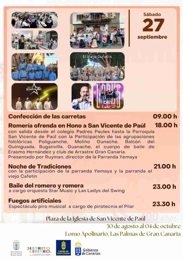 Programa del día de la Romería de las Fiestas de San Vicente de Paúl en Lomo Apolinario, Las Palmas de Gran Canaria, el 27 de septiembre