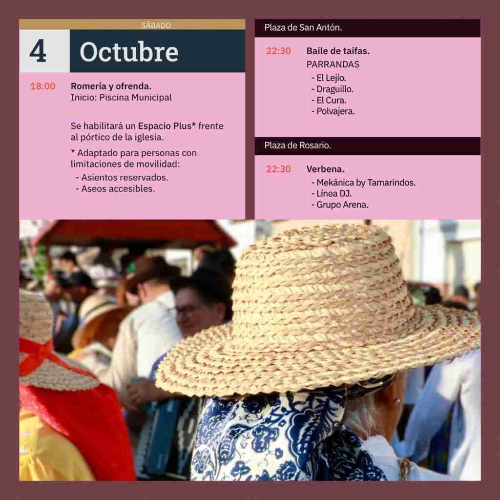 Programa del día de la Romería de las Fiestas del Rosario de Agüimes, Gran Canaria, el 4 de octubre