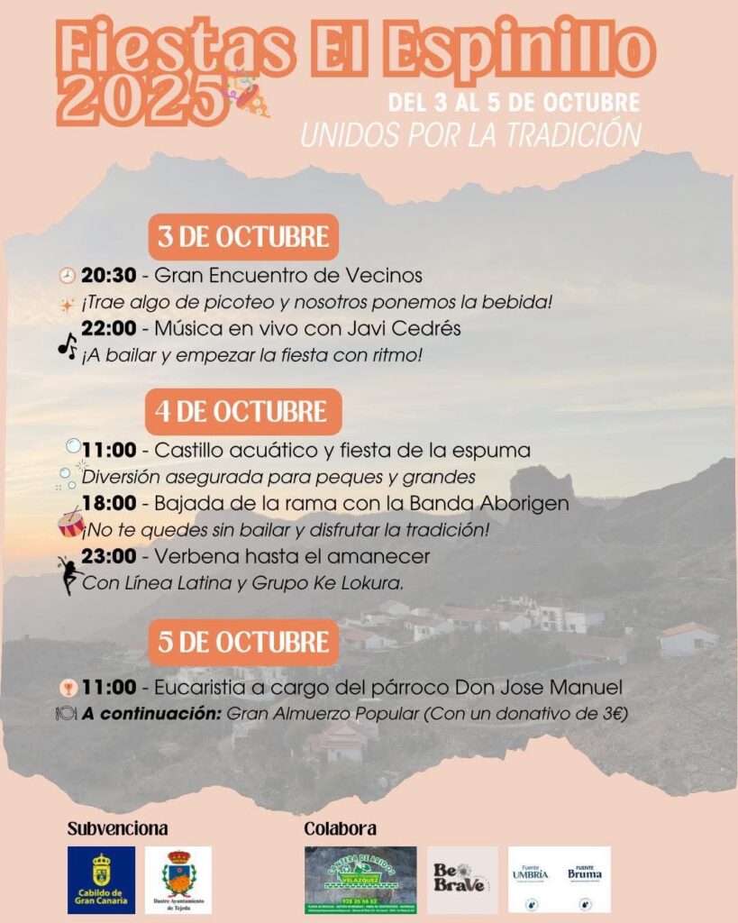 Programa de las Fiestas de El Espinillo, Tejeda, Gran Canaria