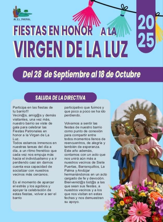 Programa de las Fiestas de la Virgen de la Luz en Llanos de María Rivera, Santa Brígida, Gran Canaria
