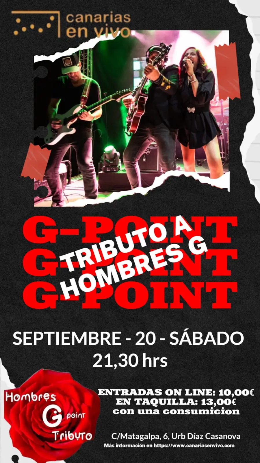 Concierto de G Point, Tributo a Hombres G en la Sala Canarias En Vivo, Las Palmas de Gran Canaria.