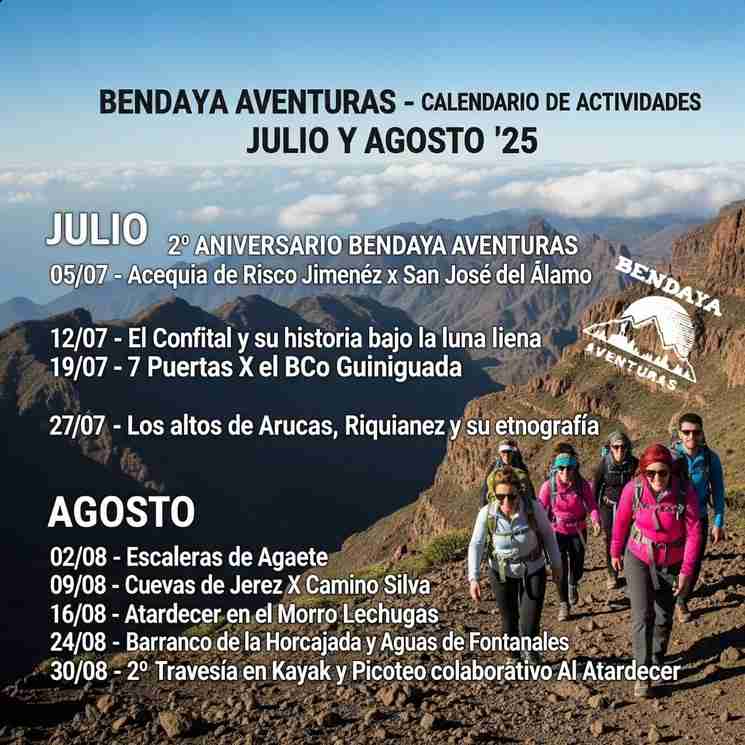 Bendaya Aventuras - Calendario actividades Julio y Agosto