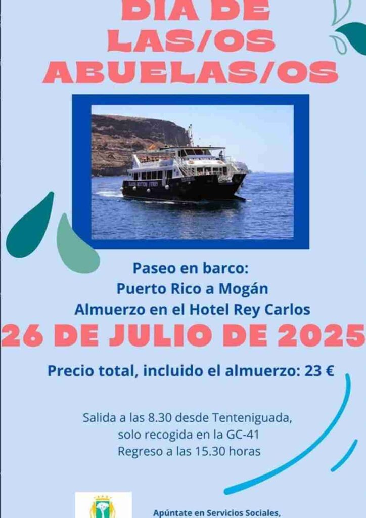 Excursión con Paseo en Barco por el día de los Abuelos/abuelas organizada por el Ayuntamiento de Valsequillo, Gran Canaria.