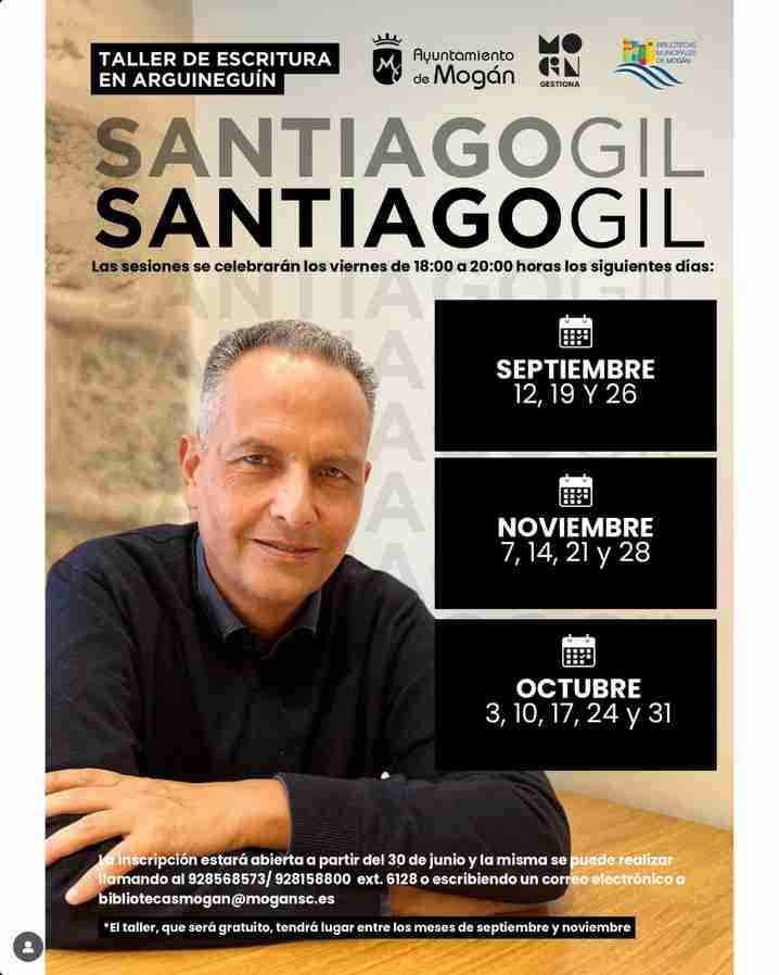 Taller de Escritura con Santiago Gil, en la Biblioteca Municipal de Arguineguín, Mogán, Gran Canaria.