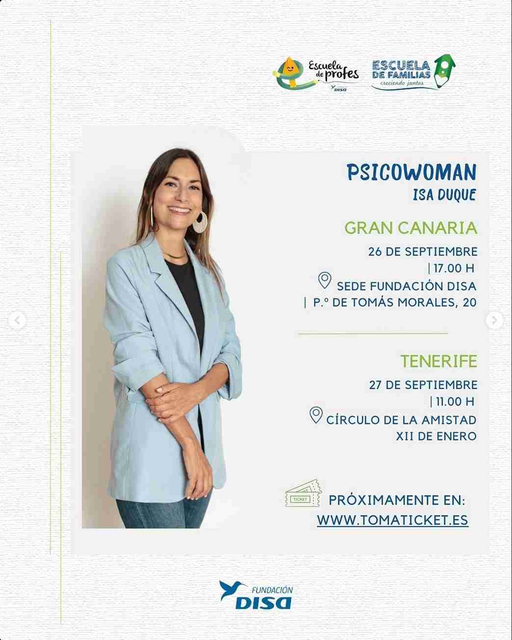 Charla de La Psicowoman, Isa Duque, de las Escuelas Fundación Disa en la Sede de la Fundación Disa de Las Palmas de Gran Canaria.