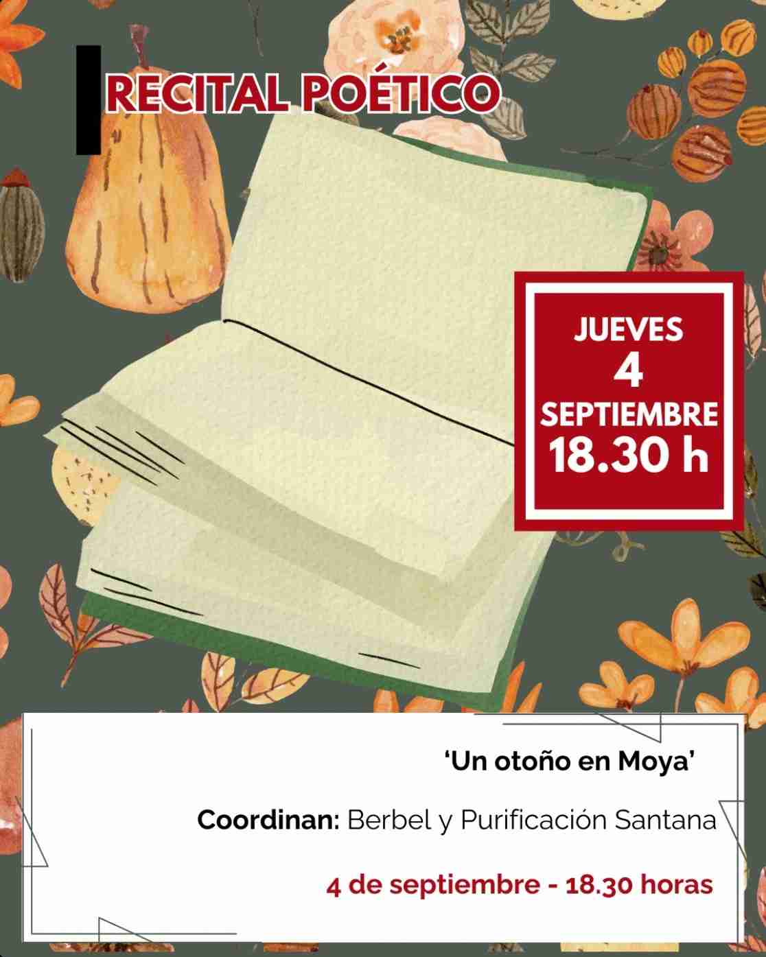 Recital de literatura "Un Otoño en Moya" en la Casa-Museo Tomás Morales, Moya, Gran Canaria.