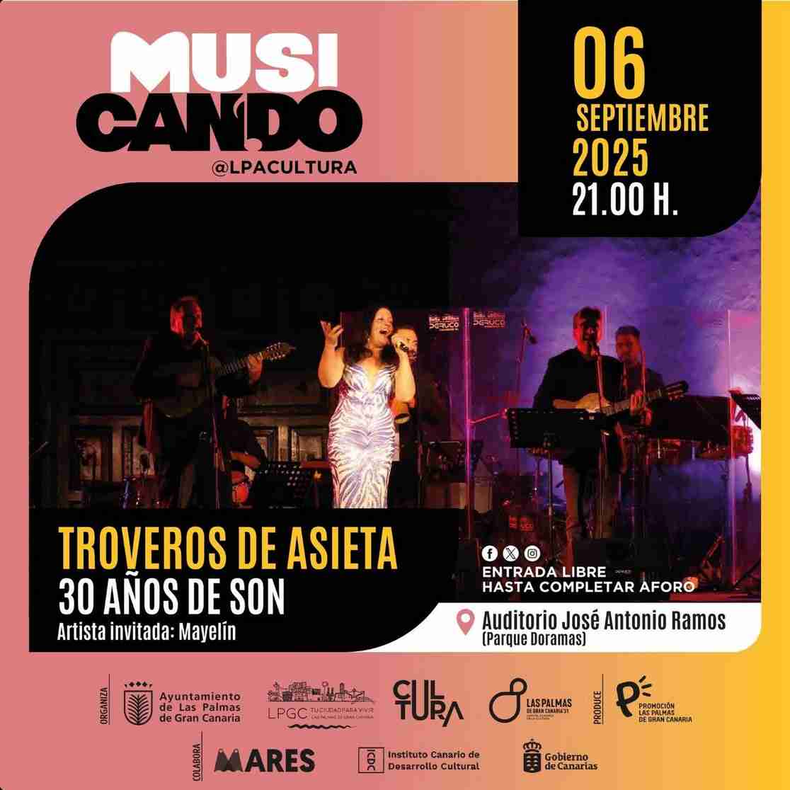 Concierto de Troveros de Asieta «30 años de son» con Mayelín, del ciclo Musicando, en el Parque Doramas, Las Palmas de Gran Canaria.
