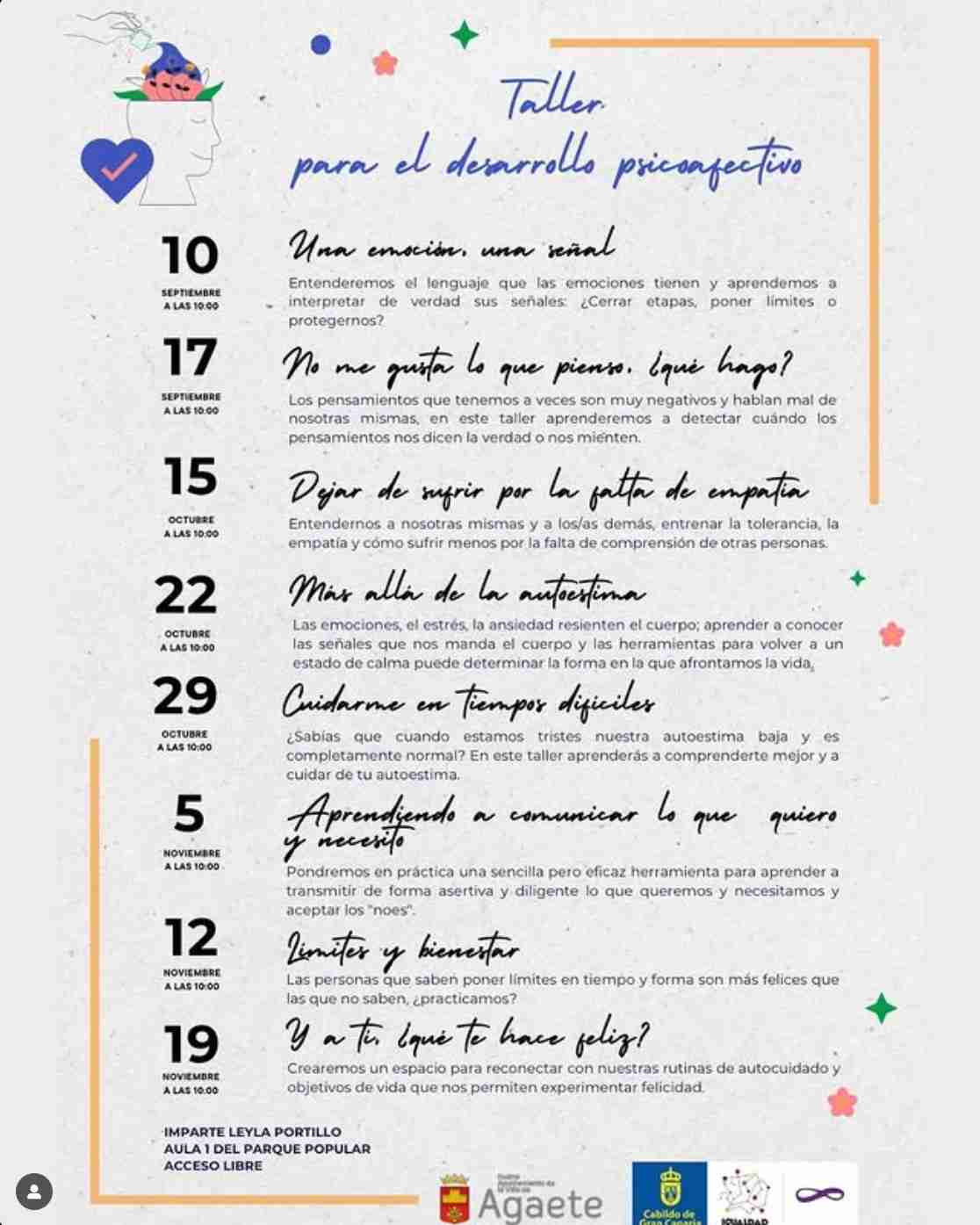 Talleres para el desarrollo psicoafectivo en el Aula 1 del Parque Popular de Agaete, Gran Canaria.