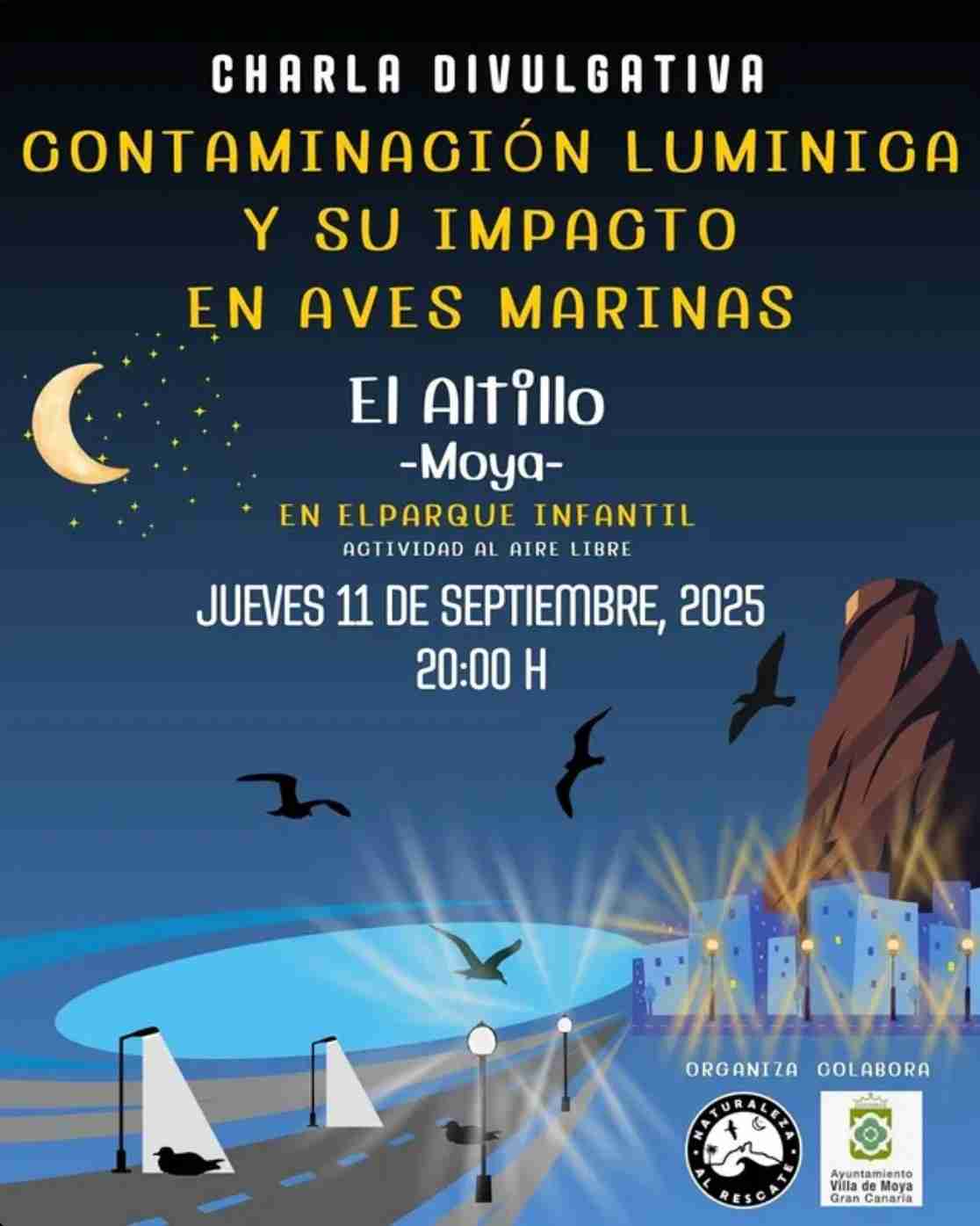 Charla "Contaminación lumínica y su impacto en aves marinas" en el Parque Infantil de El Altillo, Moya, Gran Canaria.
