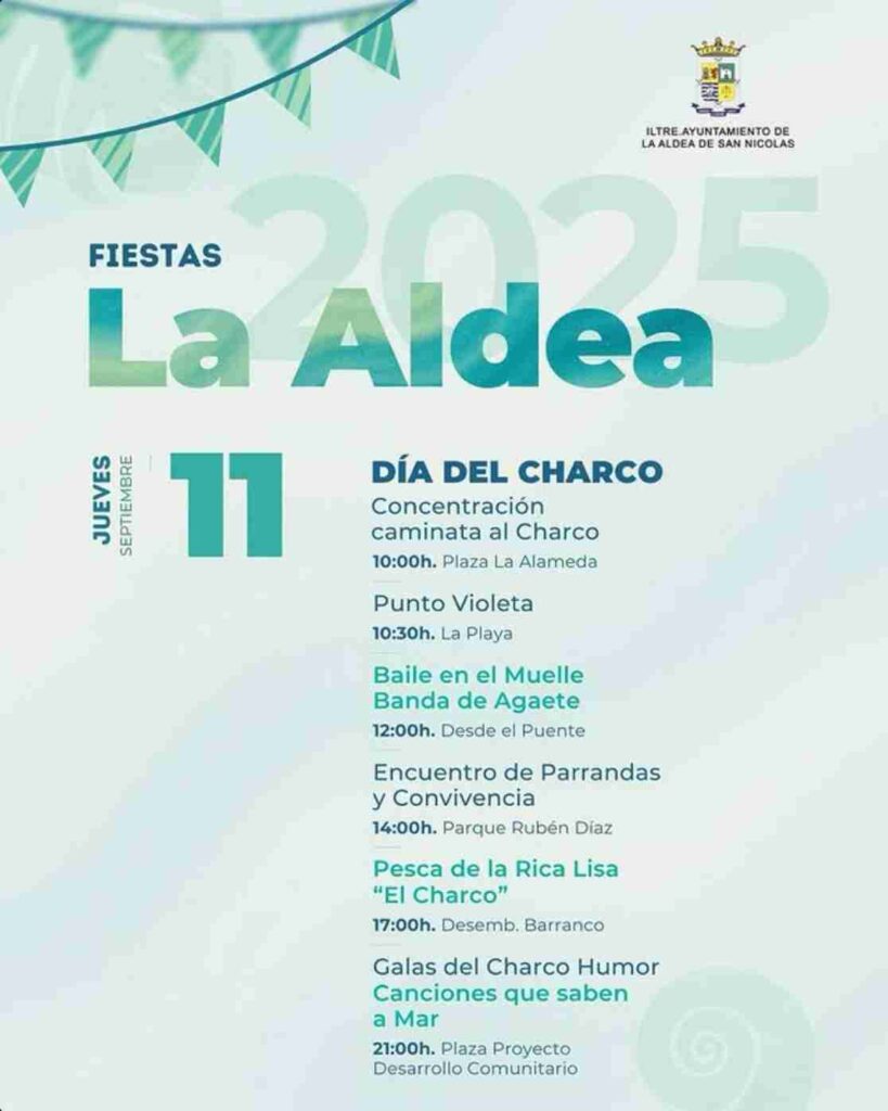 Programa del día del Charco de las Fiestas de San Nicolás de Tolentino en La Aldea, Gran Canaria, el 11 de septiembre: