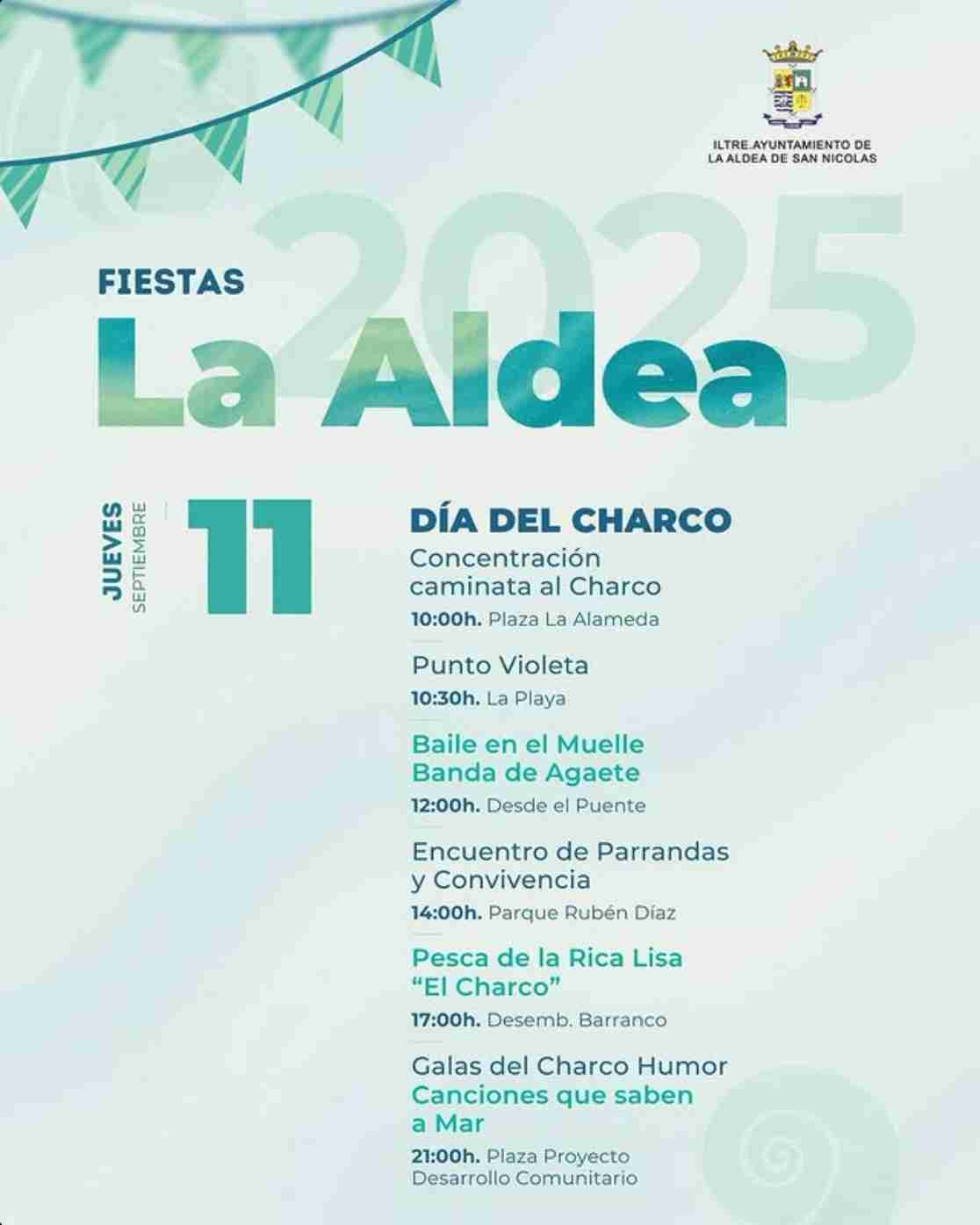Programa del día del Charco de las Fiestas de San Nicolás de Tolentino en La Aldea, Gran Canaria, el 11 de septiembre: