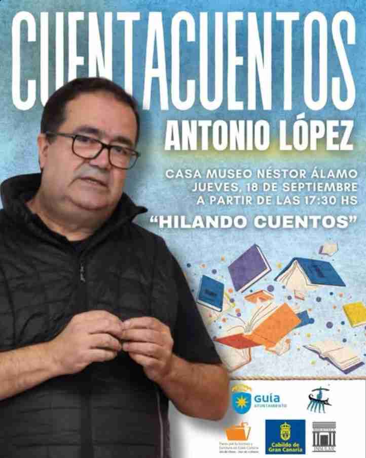 Sesión de narración oral infantil "Hilando Cuentos" con Antonio López, en la Casa Museo Néstor Álamo, Gran Canaria.