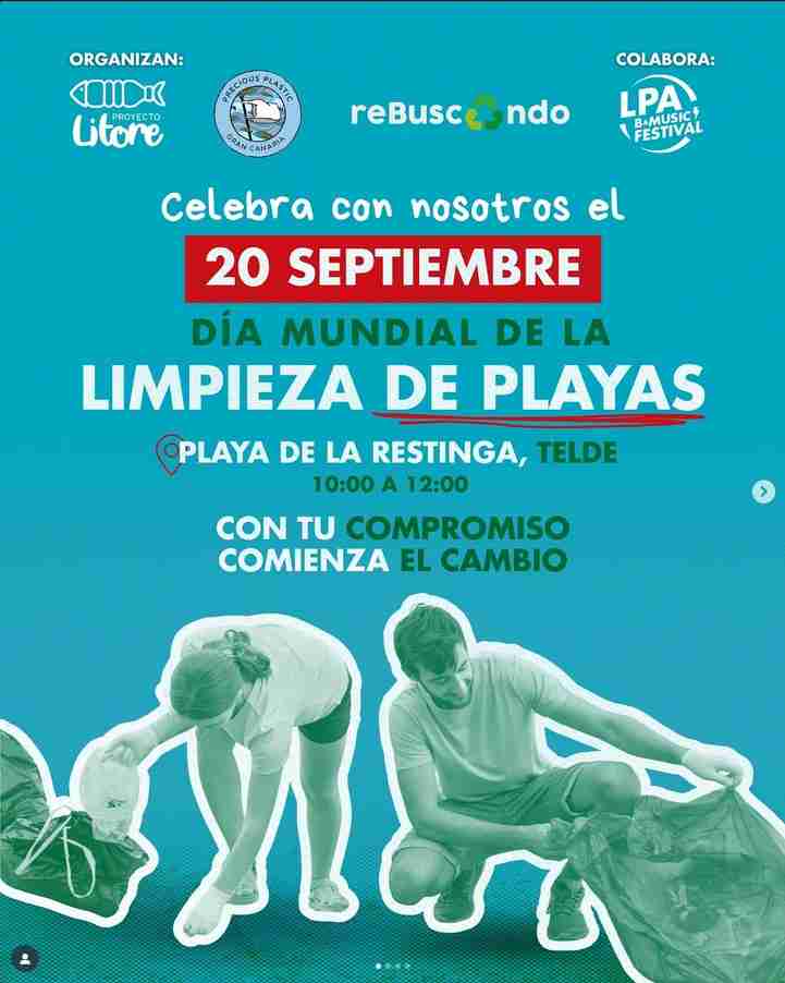 Limpieza de playa por el día mundial de las playas en la plata de la Restinga, Telde, Gran Canaria.