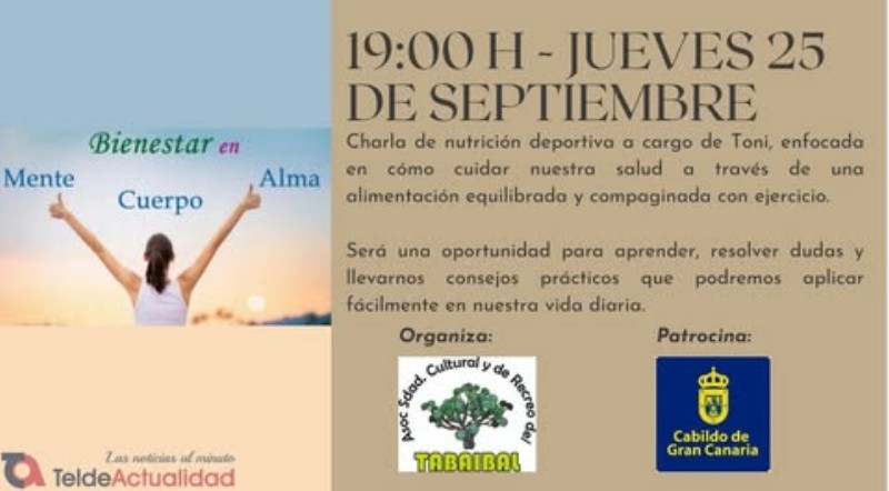 Charla - "Nutrición deportiva" por Toni por el Centenario de la Sociedad del Tabaibal, en su sede de Telde, Gran Canaria.