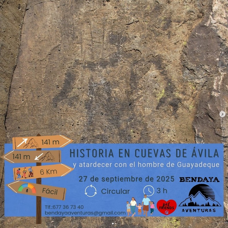 Ruta de Senderismo - Historia en Cuevas de Ávila y atardecer con el Hombre de Guayadeque, Agüimes, Gran Canaria, con Bendaya Aventuras.