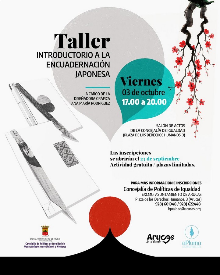 Taller introductorio a la Encuadernación japonesa en el Salón de Actos de la Concejalía de Igualdad de Arucas, Gran Canaria.