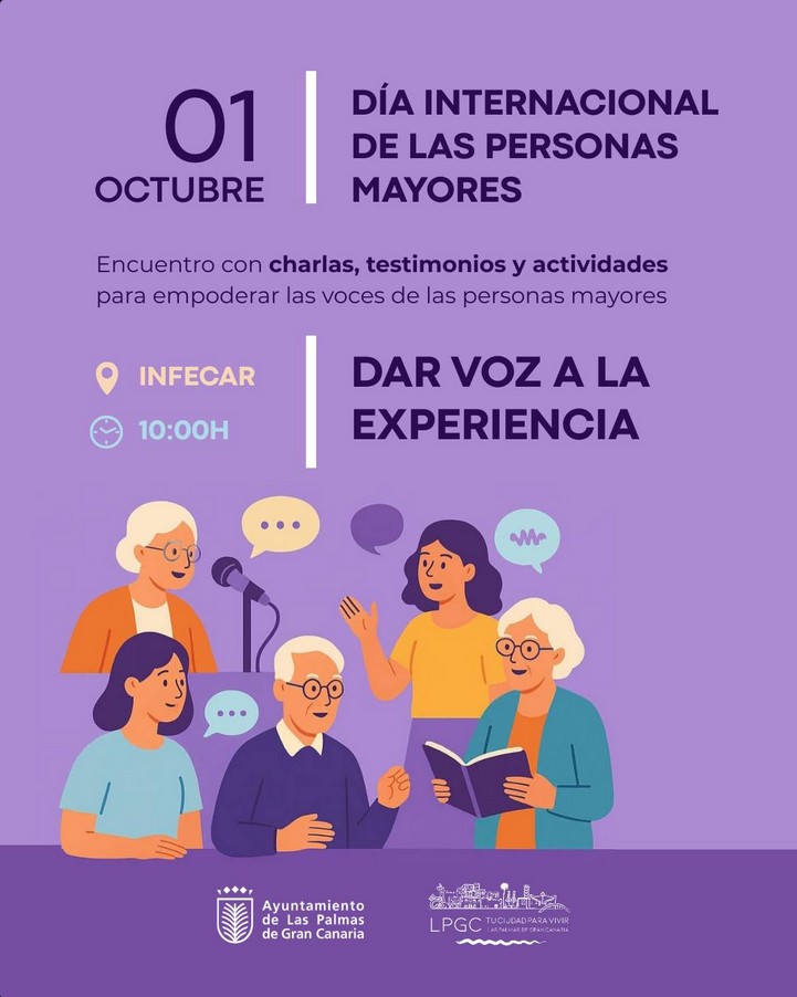 Encuentro "Dar voz a la experiencia" por el Día Internacional de las Personas Mayores, en Infecar, Las Palmas de Gran Canaria.