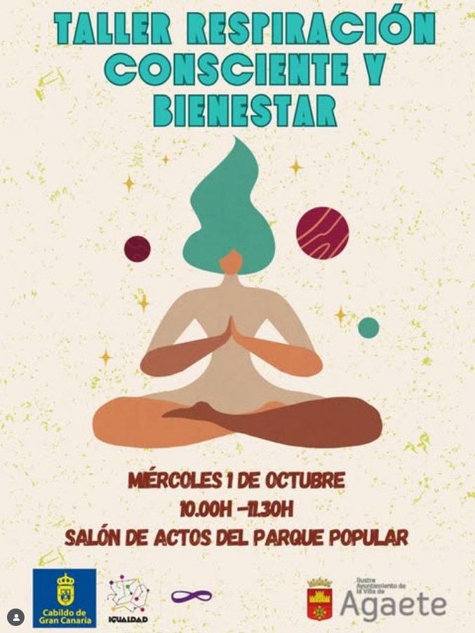 Taller - Respiración consciente y bienestar en el salón de actos del Parque Popular de Agaete, Gran Canaria.