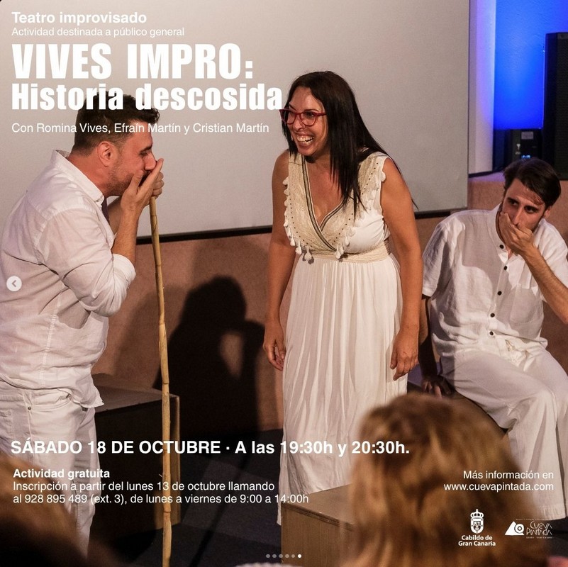 Teatro improvisado "Impro para Cueva Pintada: Historia Descosida" en el Museo y Parque Arqueológico Cueva Pintada, Gáldar, Gran Canaria.