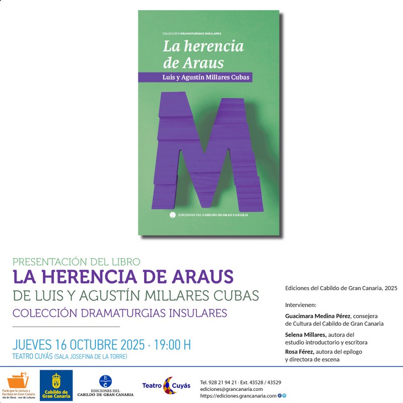 Presentación del libro "La herencia de Araus" de Luis y Agustín Millares Cubas en el Teatro Cuyás (Sala Josefina de la Torre), Las Palmas de Gran Canaria.