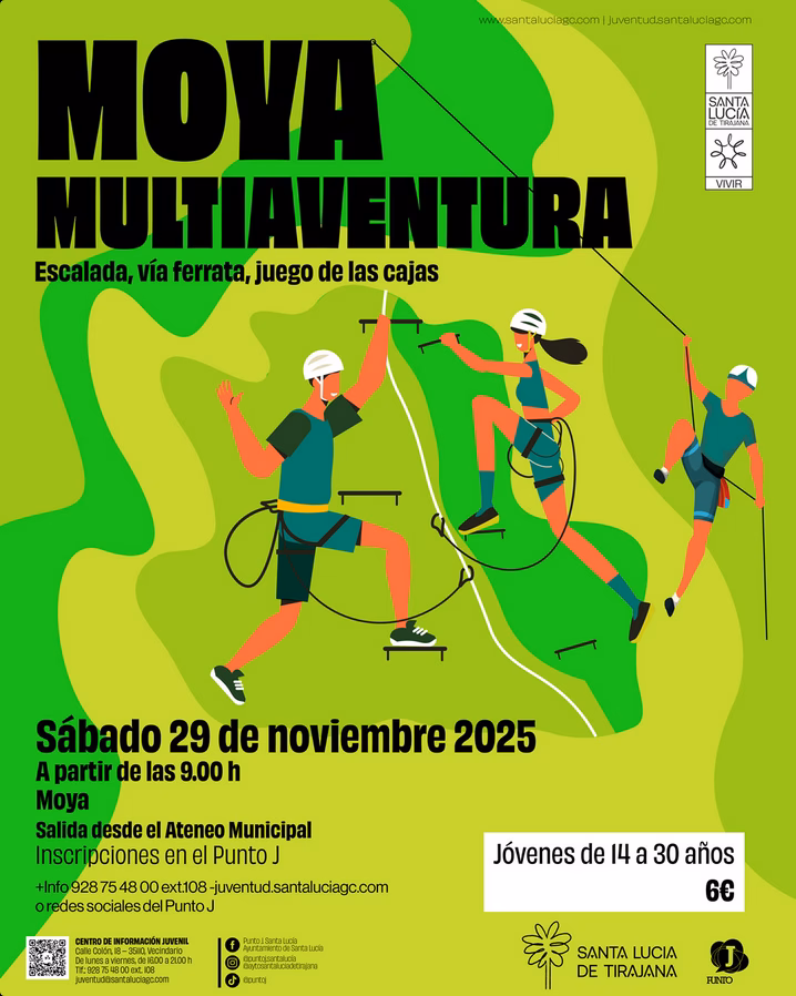 Deporte - Multiaventura (escalada, vía ferrata, juego del las cajas) en Moya organizada por el Punto J de Santa Lucía de Tirajana, Gran Canaria.