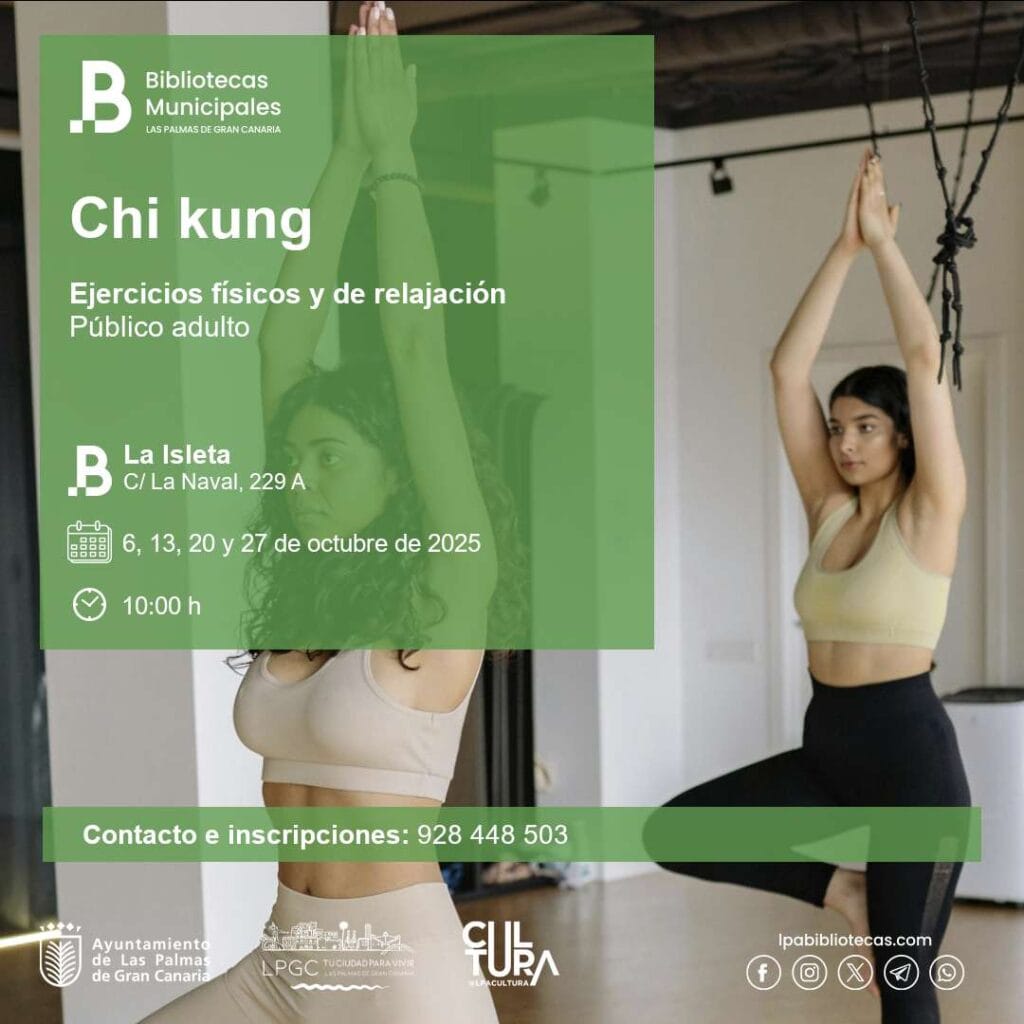 Taller de Chi Kung, ejercicios físicos y de relajación en la Biblioteca de la Isleta, Las Palmas de Gran Canaria.