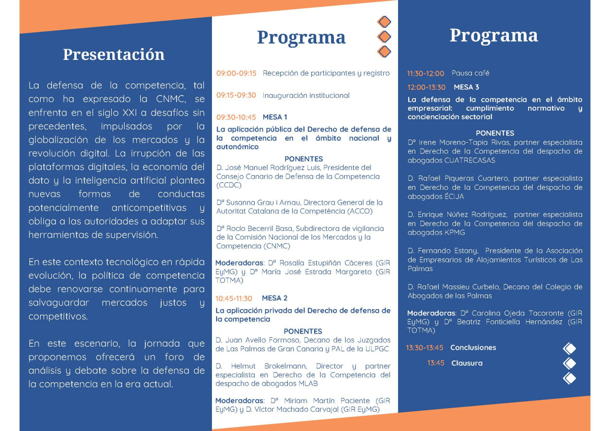 Jornada 'Defensa de la competencia en el siglo XXI' en la Sede Institucional de la ULPGC, Las Palmas de Gran Canaria.