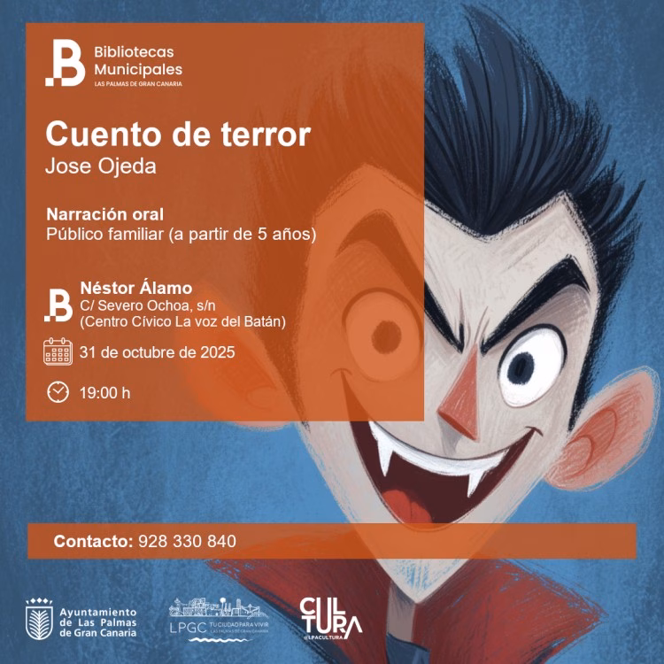 Narración oral Infantil "Cuento de terror" en la Biblioteca Pública Municipal Néstor Álamo, Las Palmas de Gran Canaria.