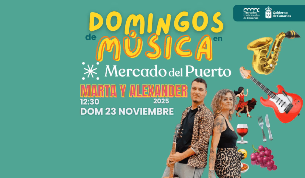 Concierto de Marta y Alexander en los Domingos de Música del Mercado del Puerto, Las Palmas de Gran Canaria.