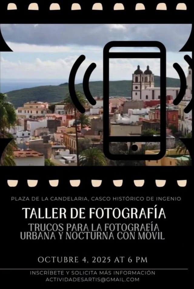 Taller - Trucos fotografía urbana y nocturna con móvil en la Plaza de la Candelaria, Ingenio, Gran Canaria.