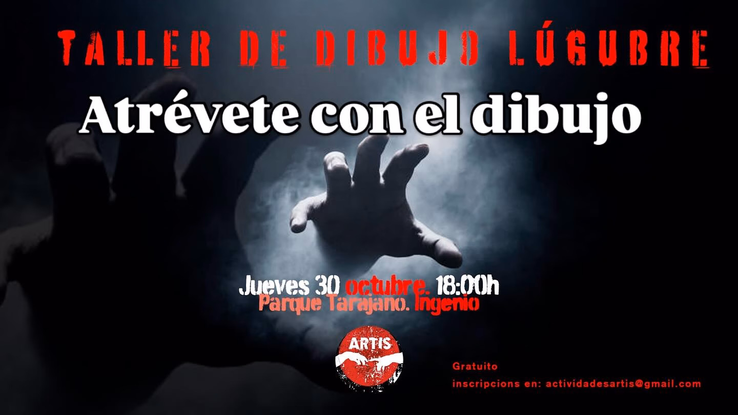 Taller de Pintura sobre fondo negro con la Asociación cultural Artis en el Parque Francisco Tarajano, Ingenio, Gran Canaria.