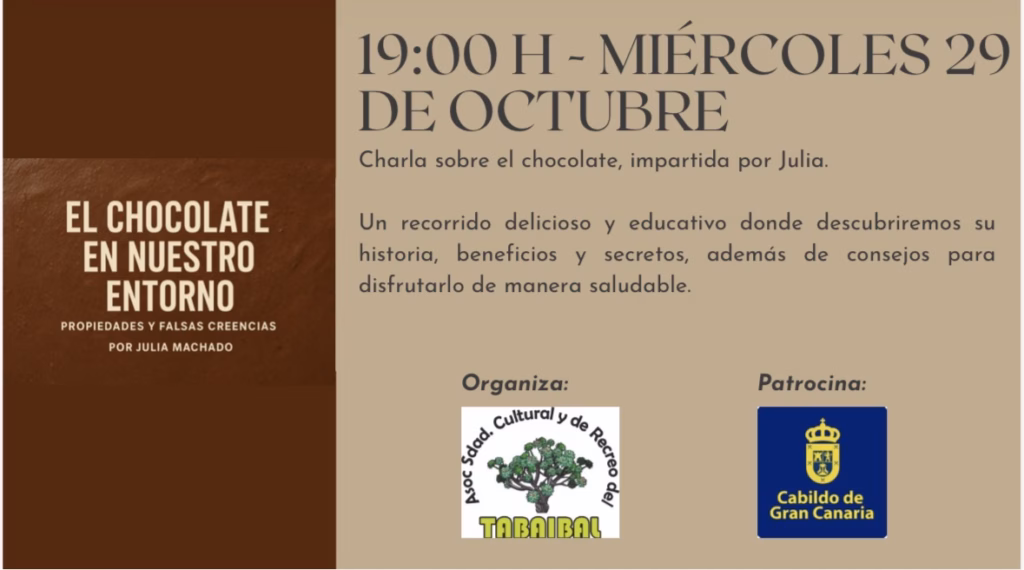 Charla "El chocolate en nuestro entorno" en la sede de la Asociación el Tabaibal, Telde, Gran Canaria.