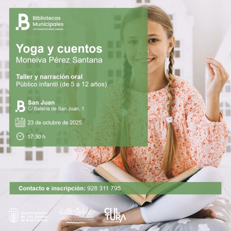 Taller Infantil y narración oral "Yoga y cuentos" en la Biblioteca Pública Municipal San Juan, Las Palmas de Gran Canaria.