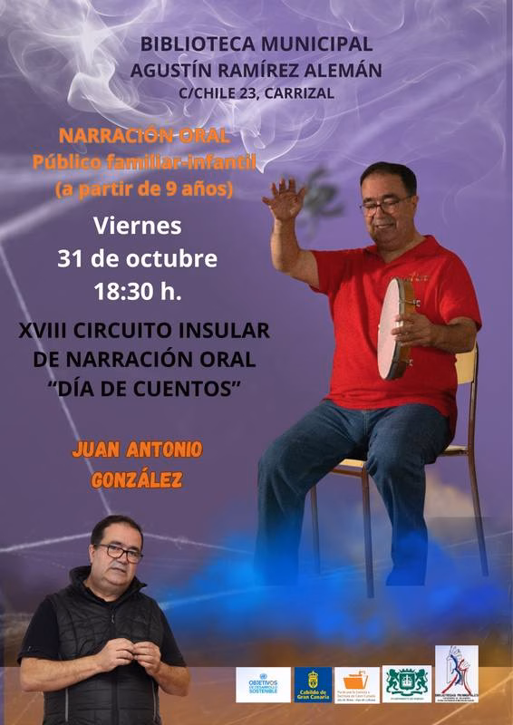 Narración oral infantil con Juan Antonio González en la Biblioteca Mpal. Agustín Ramírez Alemán, Ingenio, Gran Canaria.