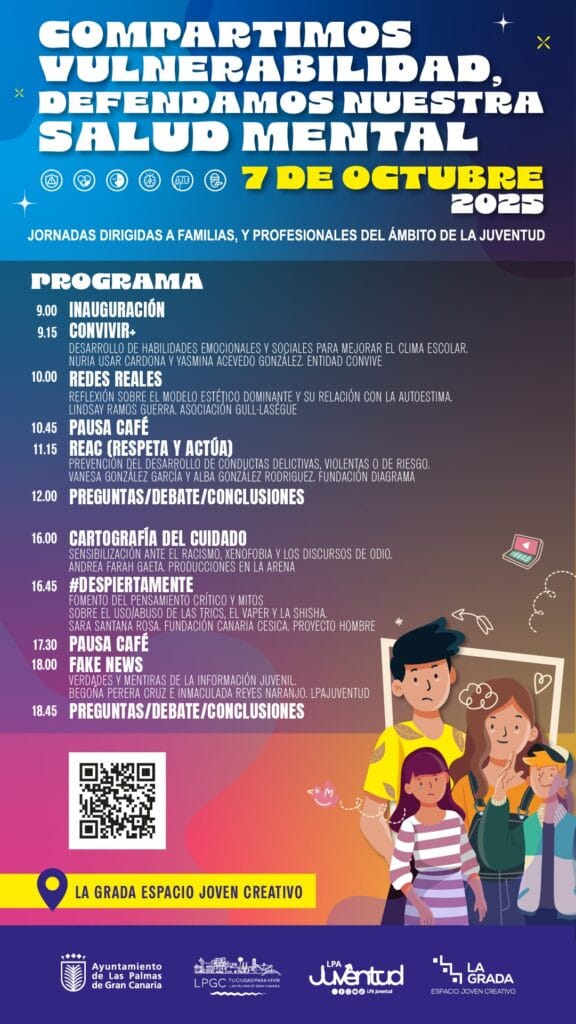 Jornadas sobre Bienestar Juvenil dirigidas a familias y profesionales en el Espacio La Grada, Las Palmas de Gran Canaria.