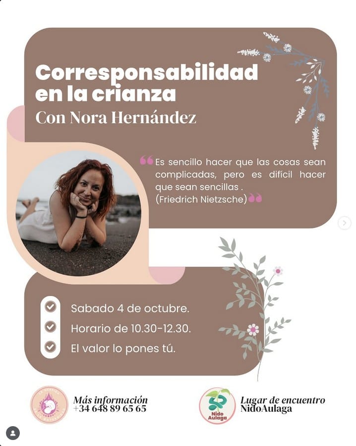 Charla "Corresponsabilidad en la crianza" con Nora Hernández en Nido Aulaga, San Lorenzo, Las Palmas de Gran Canaria.