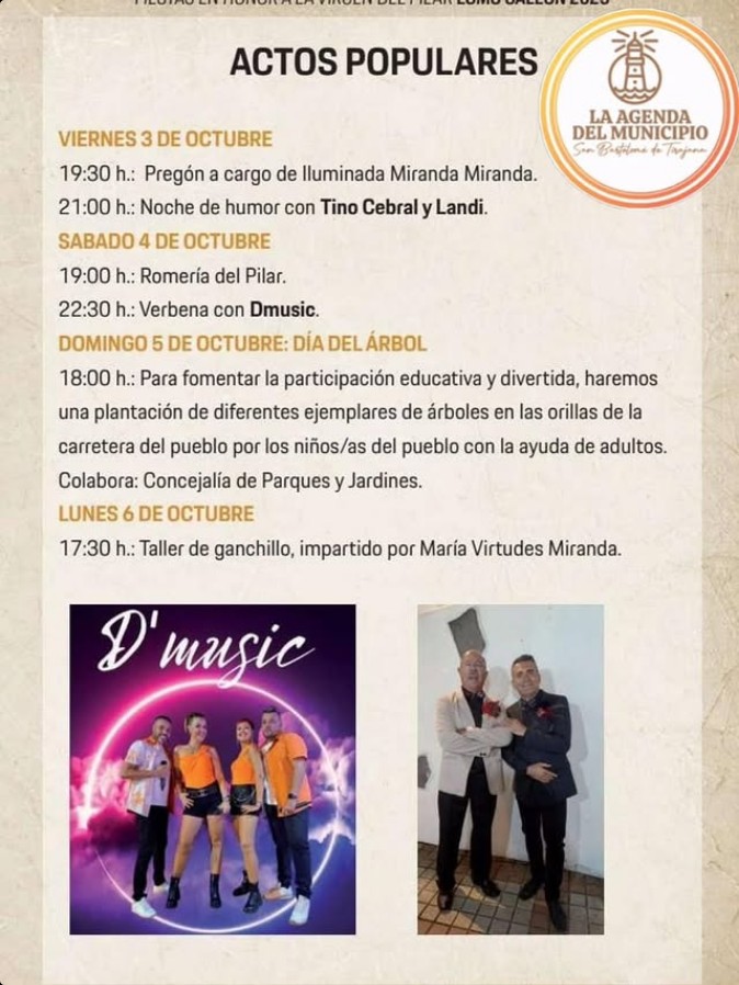 Programa de las Fiestas del Pilar en Lomo Galeón, San Bartolomé de Tirajana, Gran Canaria