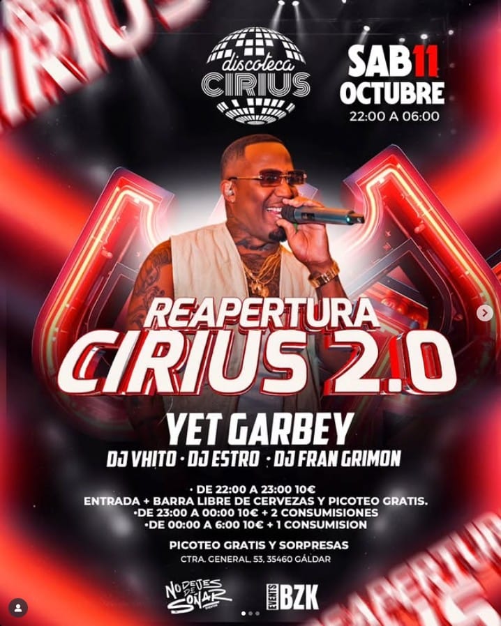 Fiesta de Reapertura "Cirius 2.0" en la Discoteca Cirius , Gáldar, Gran Canaria.