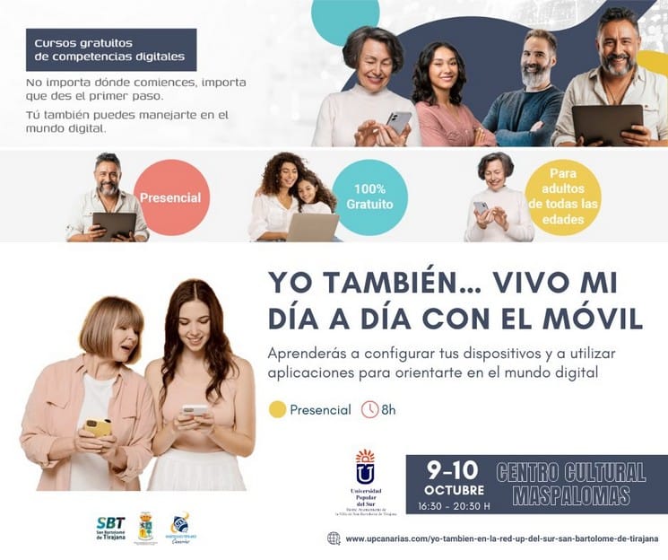 Taller "Yo también... Vivo mi día a día con el móvil" en el Centro Cultural de Maspalomas, San Bartolomé, Gran Canaria.