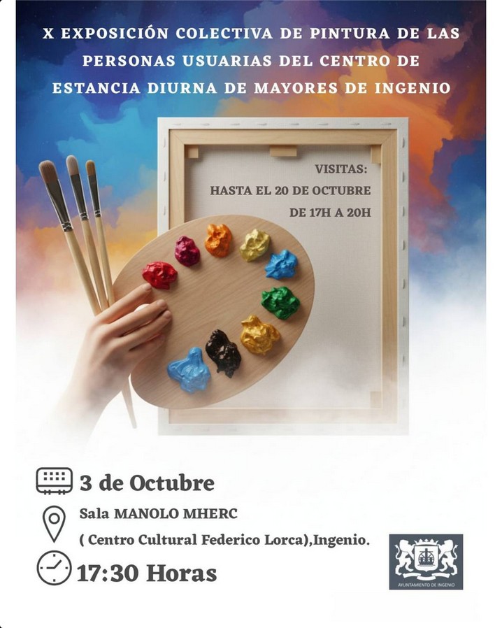 Inauguración de la Exposición Colectiva de los Usuarios del Centro de Día de Mayores de Ingenio en el Teatro Federico García Lorca, Ingenio, Gran Canaria.