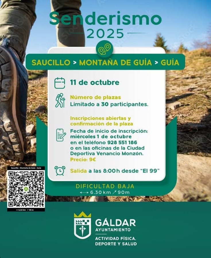 Senderismo - Saucillo hasta Guía pasando por la Montaña de Guía, Gran Canaria, organizada por el Ayuntamiento de Gáldar.