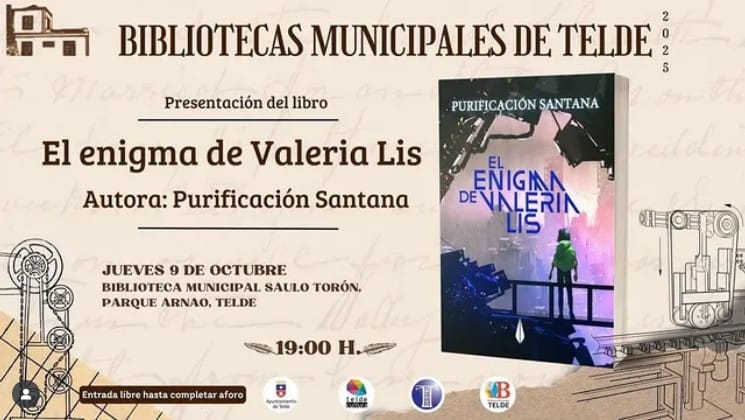 Presentación del Libro "El enigma de Valeria Lis" de Purificación Santana en la Biblioteca Municipal Saulo Torón de Telde, Gran Canaria.
